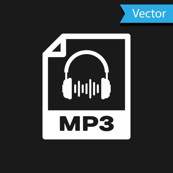 Fehér Mp3 fájl dokumentum ikon. Letöltés mp3 gomb ikon elszigetelt fekete alapon. Mp3 zenei formátum jel. Mp3 fájl szimbólum. Vektorillusztráció - Vektor, kép