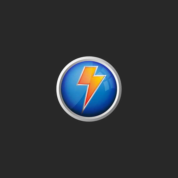 Fulmine logo 3d rotonda icona di vetro pulsante batteria simbolo di carica
 - Vettoriali, immagini