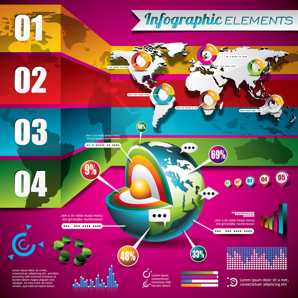 Vector design set of infographic elements. World map and information graphics. - Vektor, obrázek
