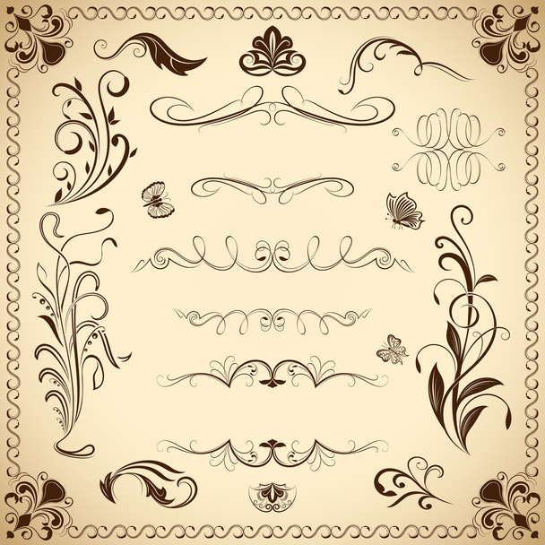 Elementos de diseño vectorial vintage floral
 - Vector, Imagen