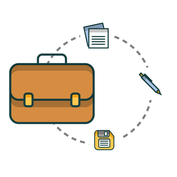 maletín de cartera con documentos y disquete
 - Vector, imagen