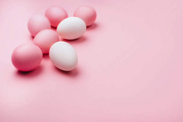 Top view of pink Easter eggs - Foto, Imagen