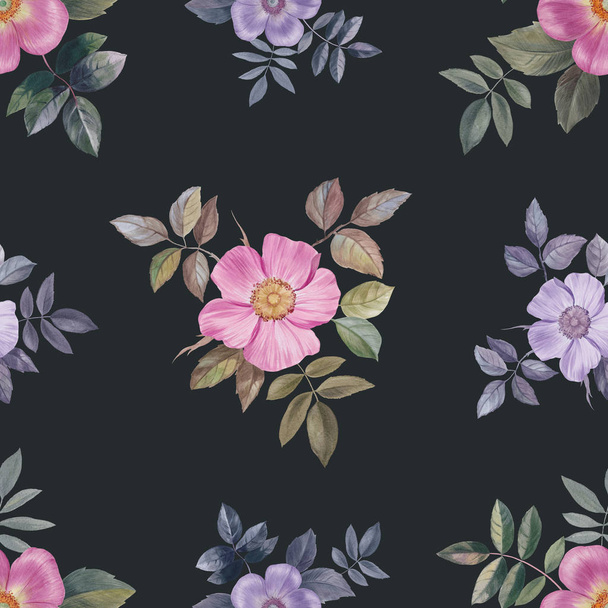 Seamless watercolor flowers pattern. Hand painted flowers of different colors - Foto, Imagem