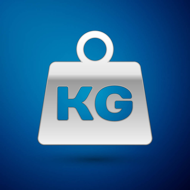 silbernes Gewicht Symbol isoliert auf blauem Hintergrund. Kilogramm Gewichtsblock für Gewichtheben und Waage. Massensymbol. Vektorillustration - Vektor, Bild