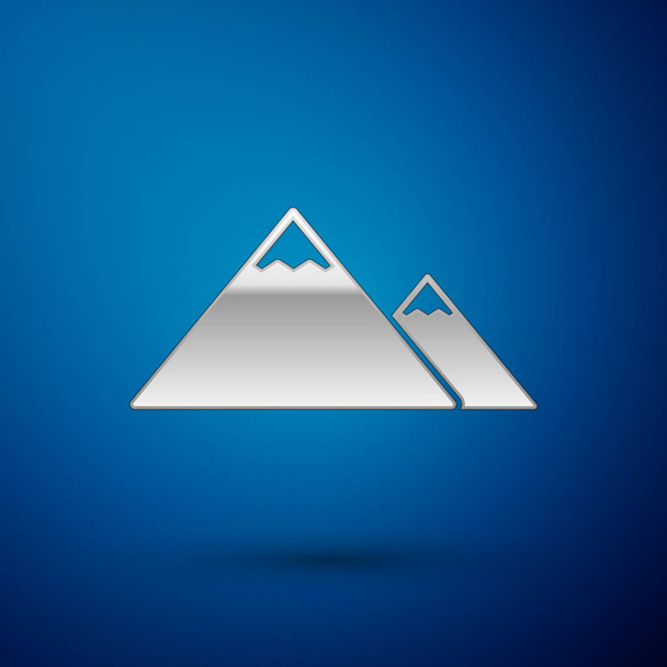 silberne Berge Symbol isoliert auf blauem Hintergrund. Symbol für Sieg oder Erfolg. Vektorillustration - Vektor, Bild
