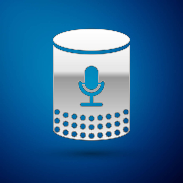 Icona assistente Silver Voice isolata su sfondo blu. Interfaccia utente di controllo vocale altoparlante intelligente. Illustrazione vettoriale
 - Vettoriali, immagini