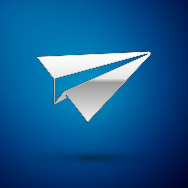 Srebrny papier ikona płaszczyzny izolowane na niebieskim tle. Ikona papierowego samolotu. Znak samolotu. Ilustracja wektorowa - Wektor, obraz