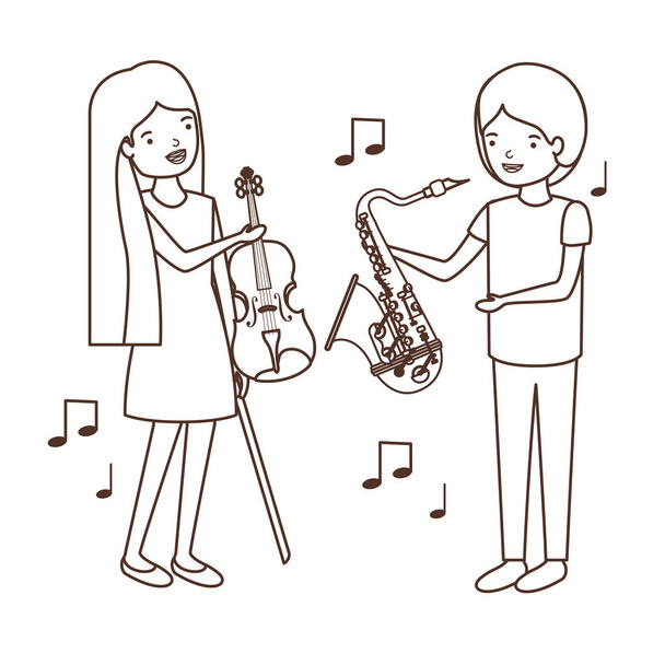 casal com instrumentos musicais caráter avatar
 - Vetor, Imagem