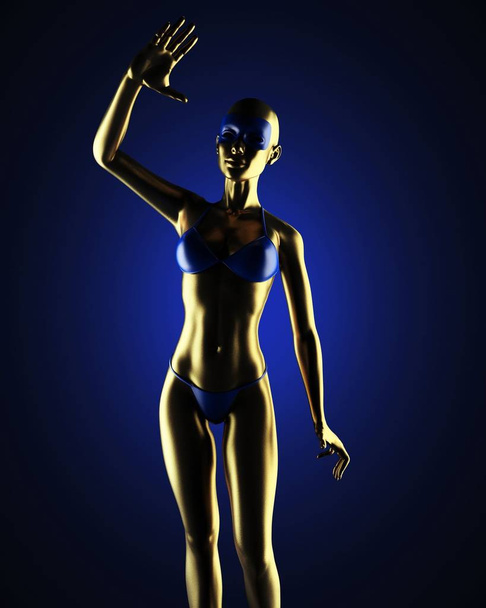 beautiful golden female statuette on dark background   - Foto, afbeelding