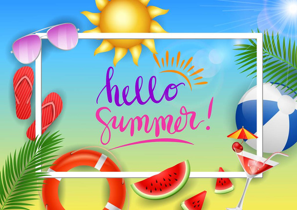 banner Web Γεια σας καλοκαίρι με την ομορφιά μπλε ουρανό φόντο. Απεικόνιση διανυσματικών φορέων - Διάνυσμα, εικόνα