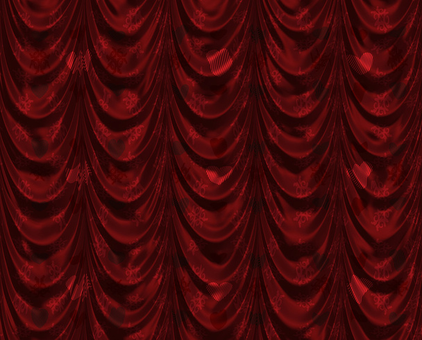 Cortina vermelha com padrão de coração
 - Foto, Imagem