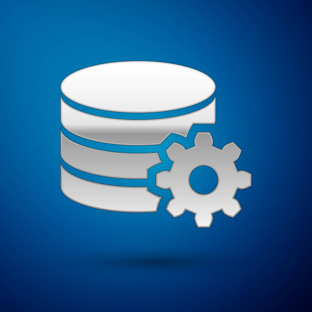 Zilver instelling database server pictogram geïsoleerd op blauwe achtergrond. Database Center. Vector illustratie - Vector, afbeelding