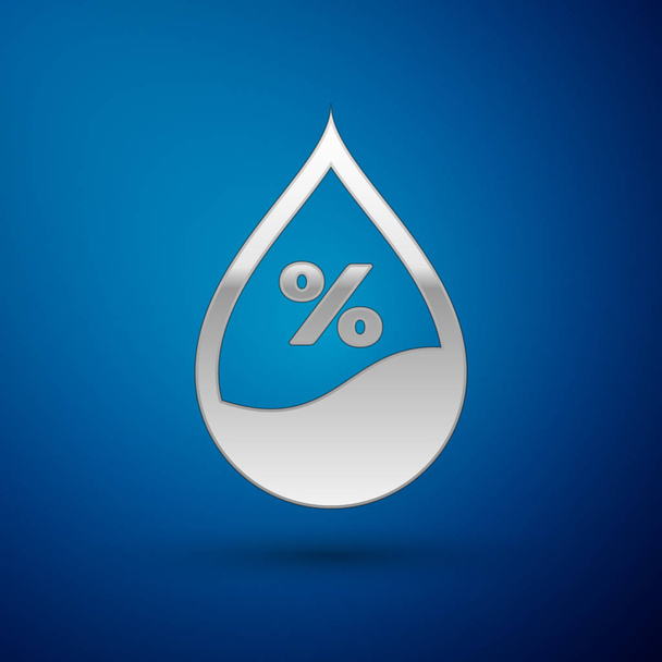 Silber Wassertropfen Prozentsatz Symbol isoliert auf blauem Hintergrund. Feuchtigkeitsanalyse. Vektorillustration - Vektor, Bild