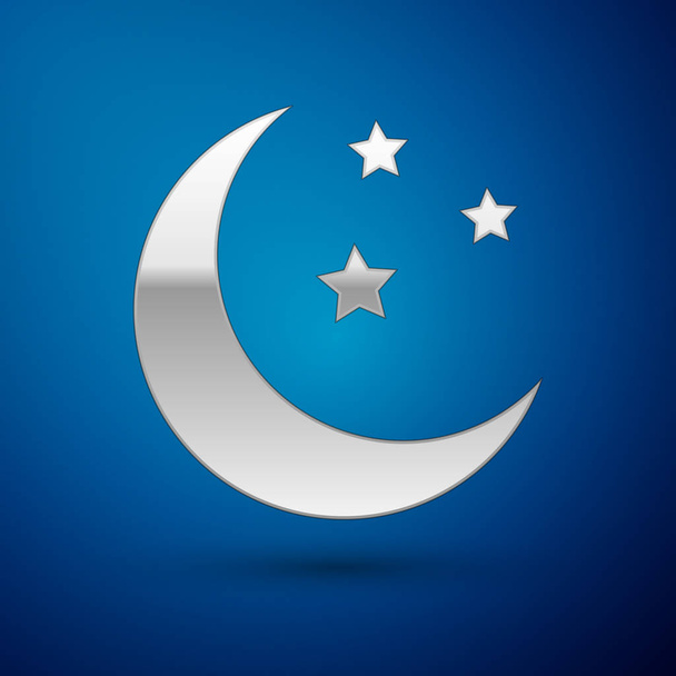 Silver Moon and stars icon isolated on blue background. Vector Illustration - Vector, Image
