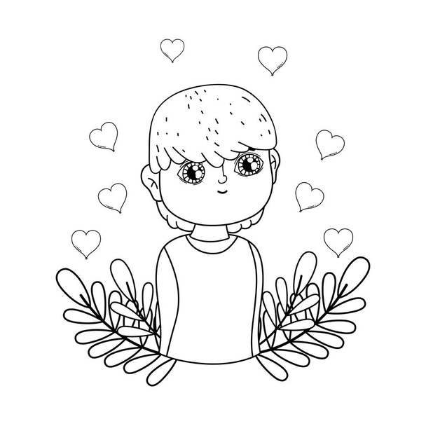 young cute lover boy with flowers - Vector, Image