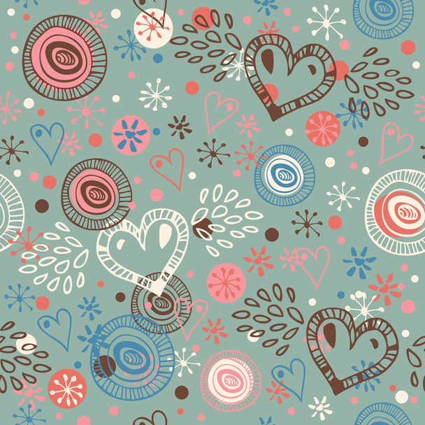 Abstract doodle seamless background with hearts. Endless scribble pattern - Vektor, Bild