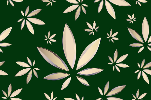 Marijuana leaves seamless vector pattern. Cannabis plant brown background. Dense vegetation of ganja. - Vector, imagen