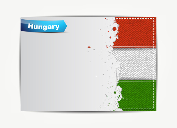 ραμμένες Ουγγαρία σημαία με grunge χαρτί πλαίσιο για το κείμενό σας. - Διάνυσμα, εικόνα