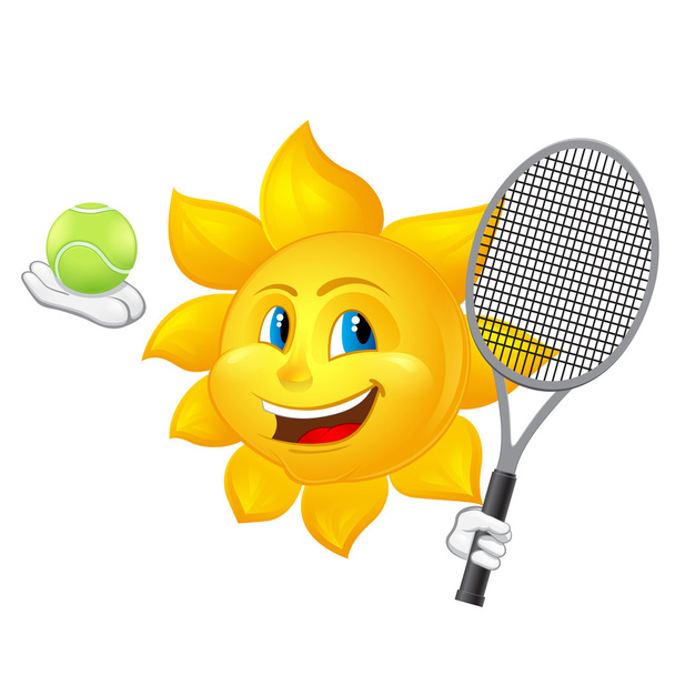 cartoon sun is playing tennis - Vector, Image