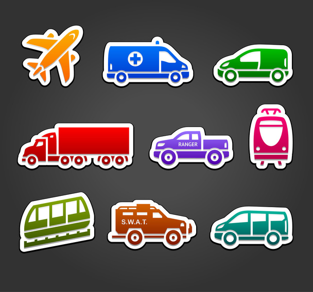 Set of stickers, transport color icons - Vetor, Imagem
