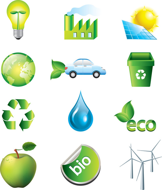 Környezetvédelem és ökológia ikonok beállítása - Vektor, kép