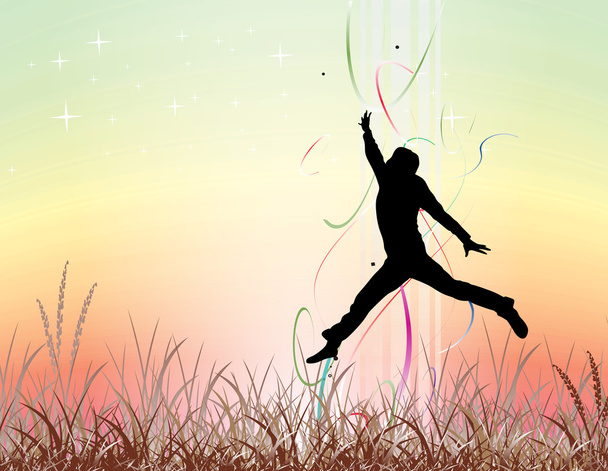jonge man springen op het veld - Vector, afbeelding