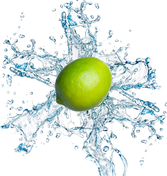 Fresh lime with water splashing on white - Foto, immagini