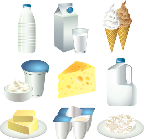 ミルク製品写実的なセット - ベクター画像