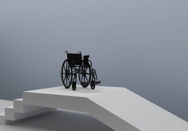 cadeira de rodas na frente de escadas ou rampa de acesso
 - Foto, Imagem