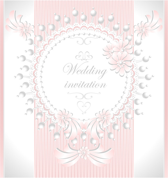 ピンク色の真珠の花の結婚式の招待状 - ベクター画像