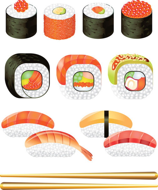 Sushi photo-realistic set - Vector, Image