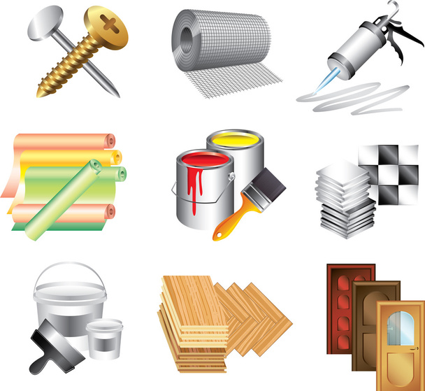 building materials icons detailed set - Vector, Image