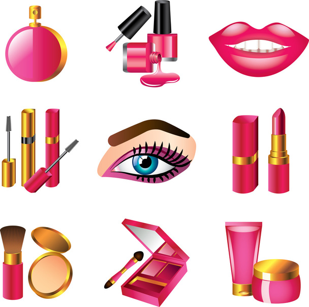 Kosmetik und Make-up detaillierte Symbole gesetzt - Vektor, Bild