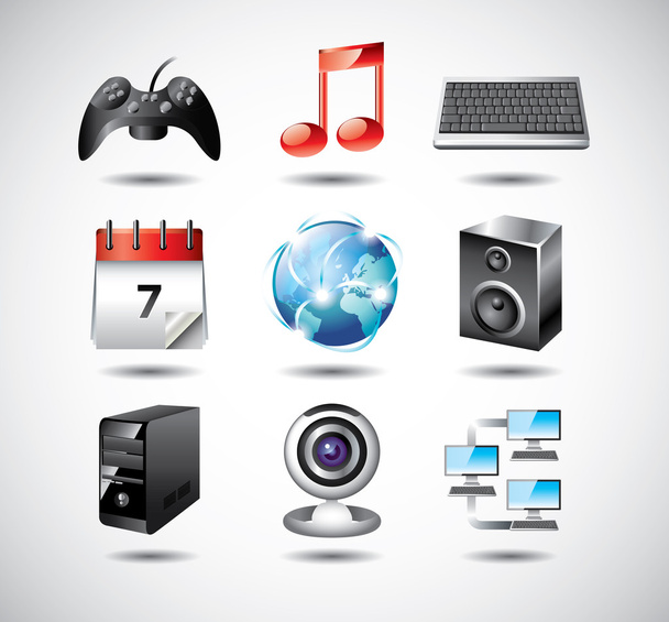 Computer system icons detailed set - Vector, afbeelding