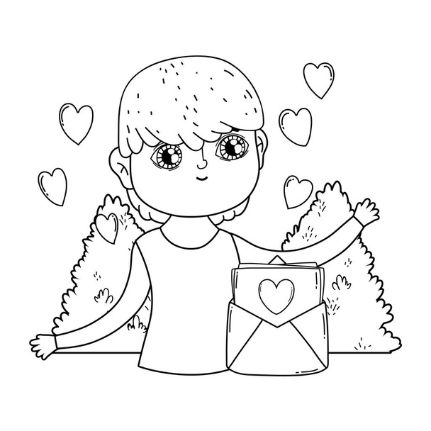 νέος χαριτωμένος εραστής αγόρι με τον φάκελο της αγάπης - Διάνυσμα, εικόνα
