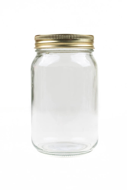 Empty glass canning jar over a white background - Foto, imagen