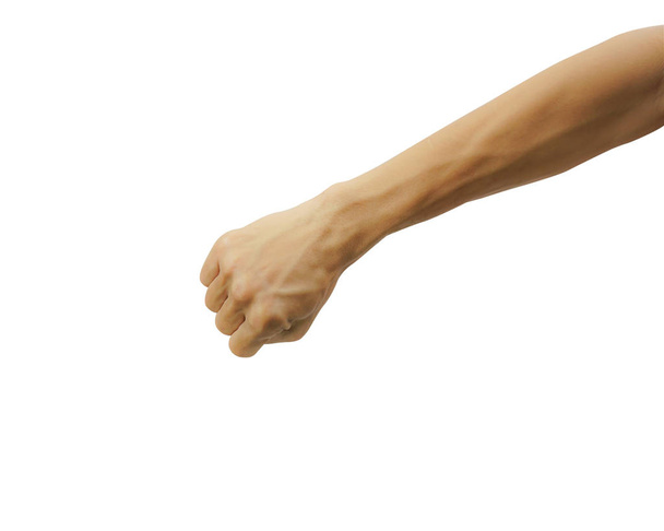 Fermeture de la main de l'homme ou poing et coup isolé sur fond blanc
 - Photo, image