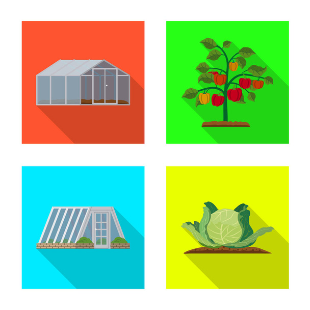 Vektor-Design von Gewächshäusern und Pflanzen Zeichen. Sammlung von Gewächshaus- und Gartenbestandssymbolen für das Web. - Vektor, Bild