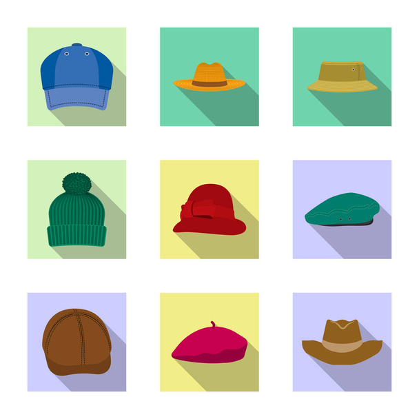 isolierte Objekt der Kopfbedeckung und Mütze Symbol. Set von Kopfbedeckungen und Zubehör Aktiensymbol für Web. - Vektor, Bild