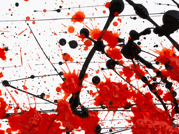 Csöpögő fekete és piros festék áramló olaj fröccsenő, csepp és nyom. - Fotó, kép