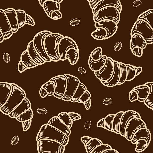 croissant and coffee bean seamless pattern - Vettoriali, immagini