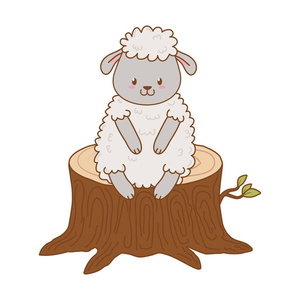 lindo oveja en tronco bosque carácter
 - Vector, Imagen