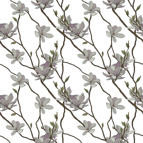 seamless pattern of the branches and flowers of magnolia - Vector, Image