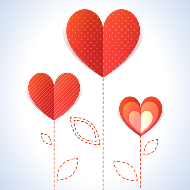 modny ilustracja trzy ukośne czerwone serca jak kwiaty - Wektor, obraz