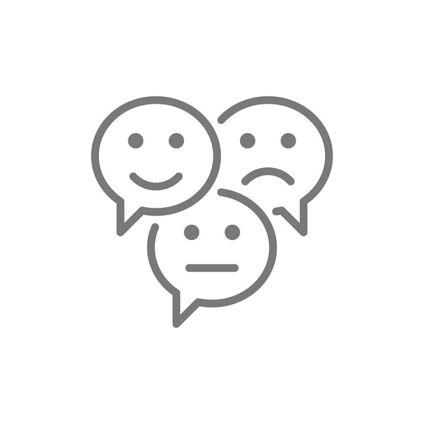 Chats emoticones retroalimentación, burbujas de habla positiva, negativa y neutral, icono de línea de comentarios
. - Vector, imagen