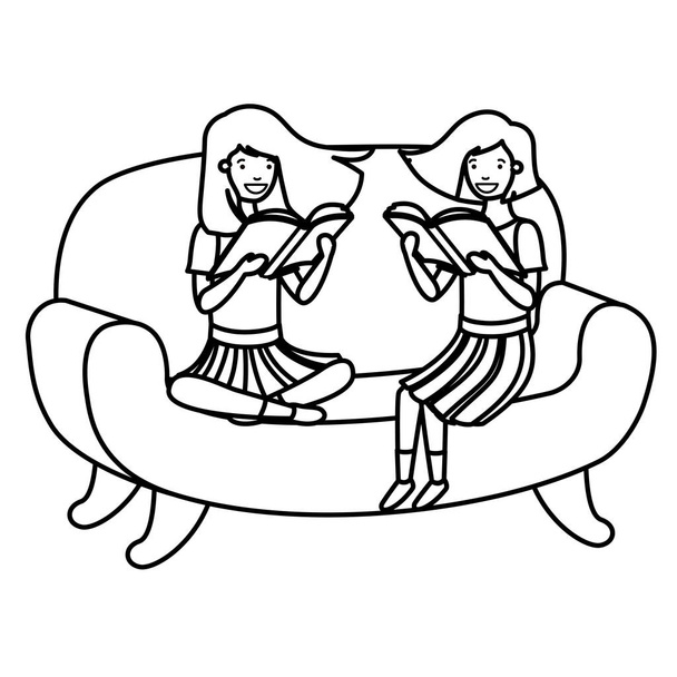 naiset istuvat sohvalla kirjan avatar merkki
 - Vektori, kuva