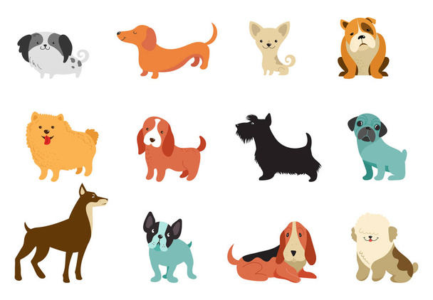Собаки - коллекция векторных иллюстраций. Смешные мультики, разные породы собак, плоский стиль
 - Вектор,изображение