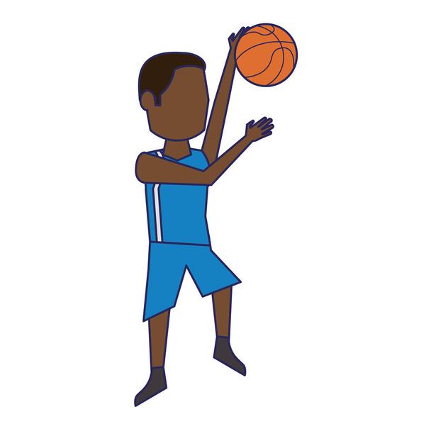 Jugador de baloncesto con pelota avatar líneas azules
 - Vector, Imagen