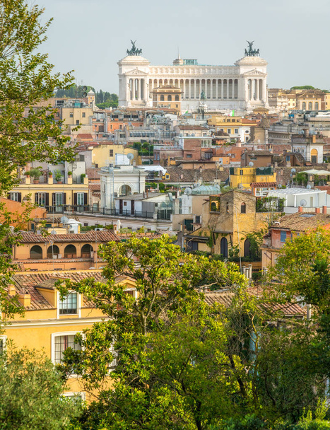 Panoramic sight from Villa Medici, with the Vittorio Emanuele II monument in the background. Rome, Italy. - Photo, Image