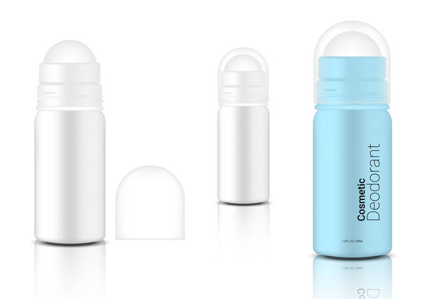 3D макет реалистичный дезодорант бутылки косметика для упаковки продуктов по коже с прозрачной крышкой на белом фоне Иллюстрация
 - Вектор,изображение